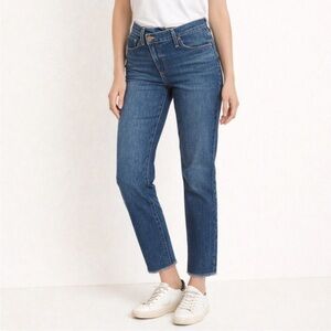 NWT Alice Olivia Crossover Waist Straight Leg Denim Jeans in Medium Wash